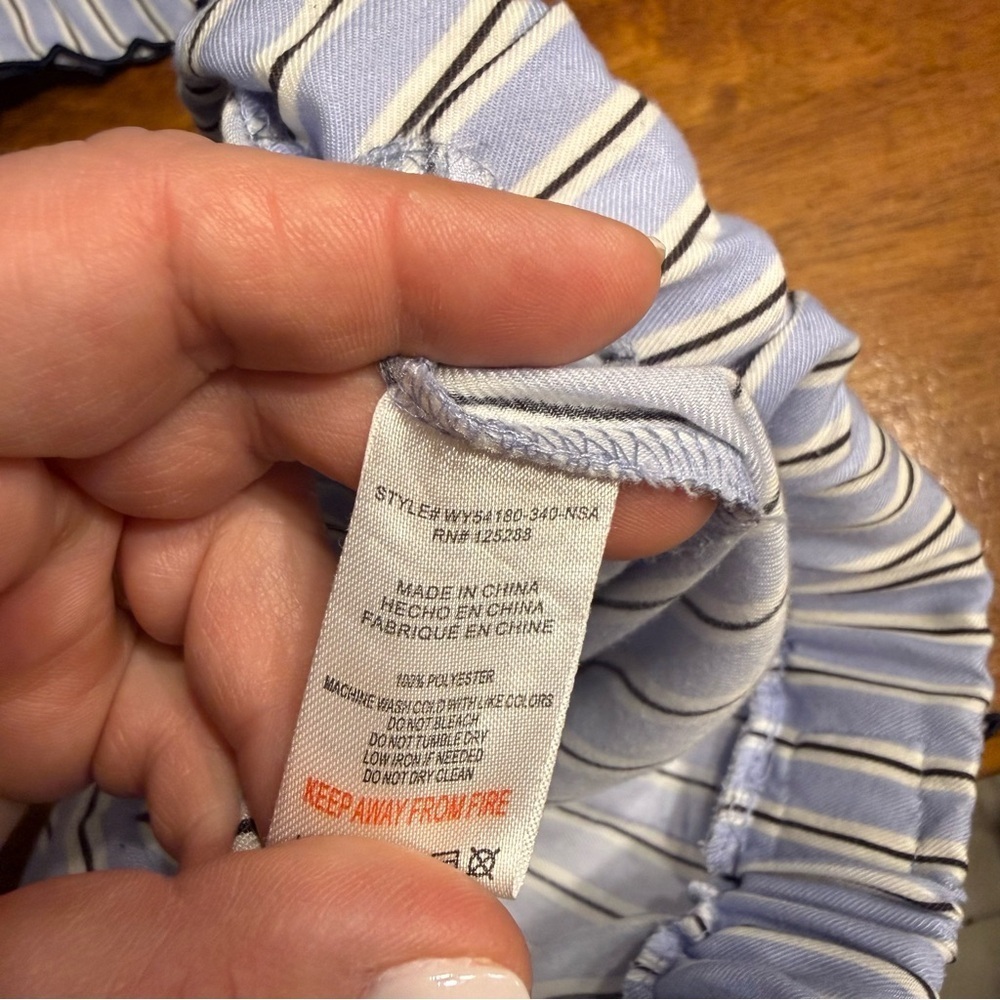 Rae Dunn happy Blue White Striped Pajama Set - Picture 8 of 9